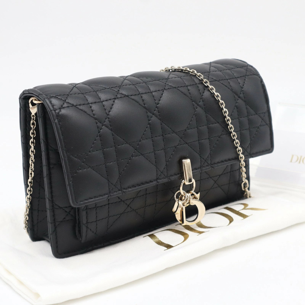 Christian Dior Cannage Lambskin My Talk Phone Bag Shoulder Bag Black